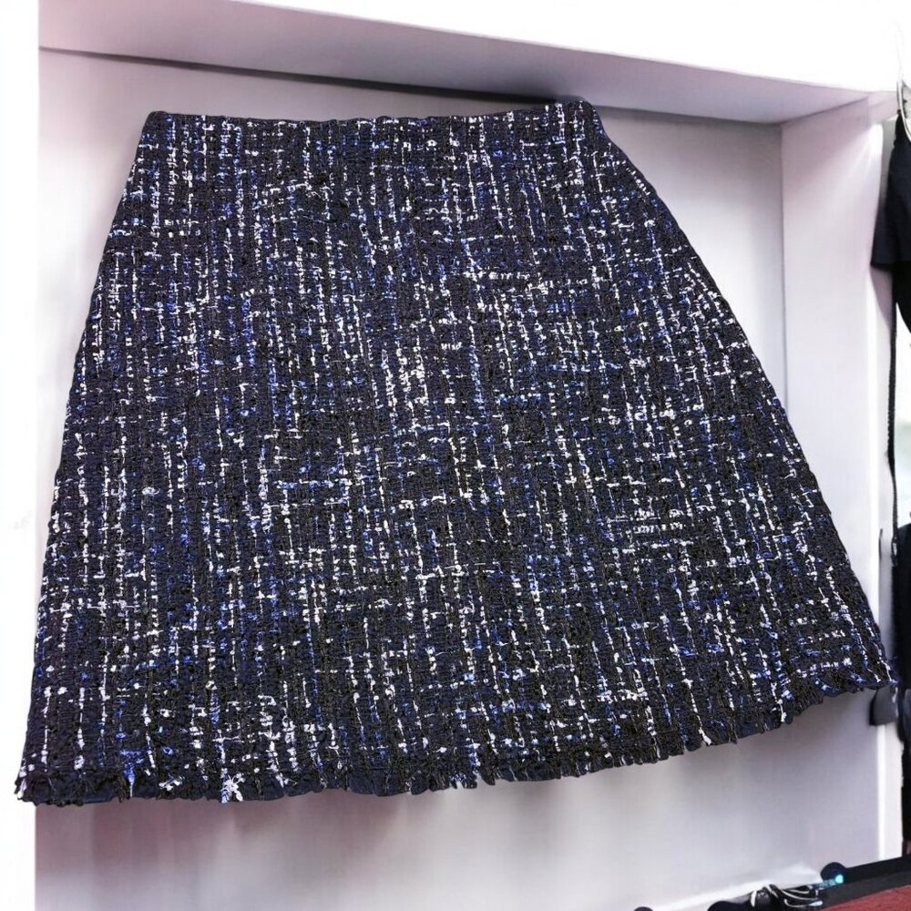 Ann Taylor‎ Black with Blue White Flecks Lined Tweed Skirt